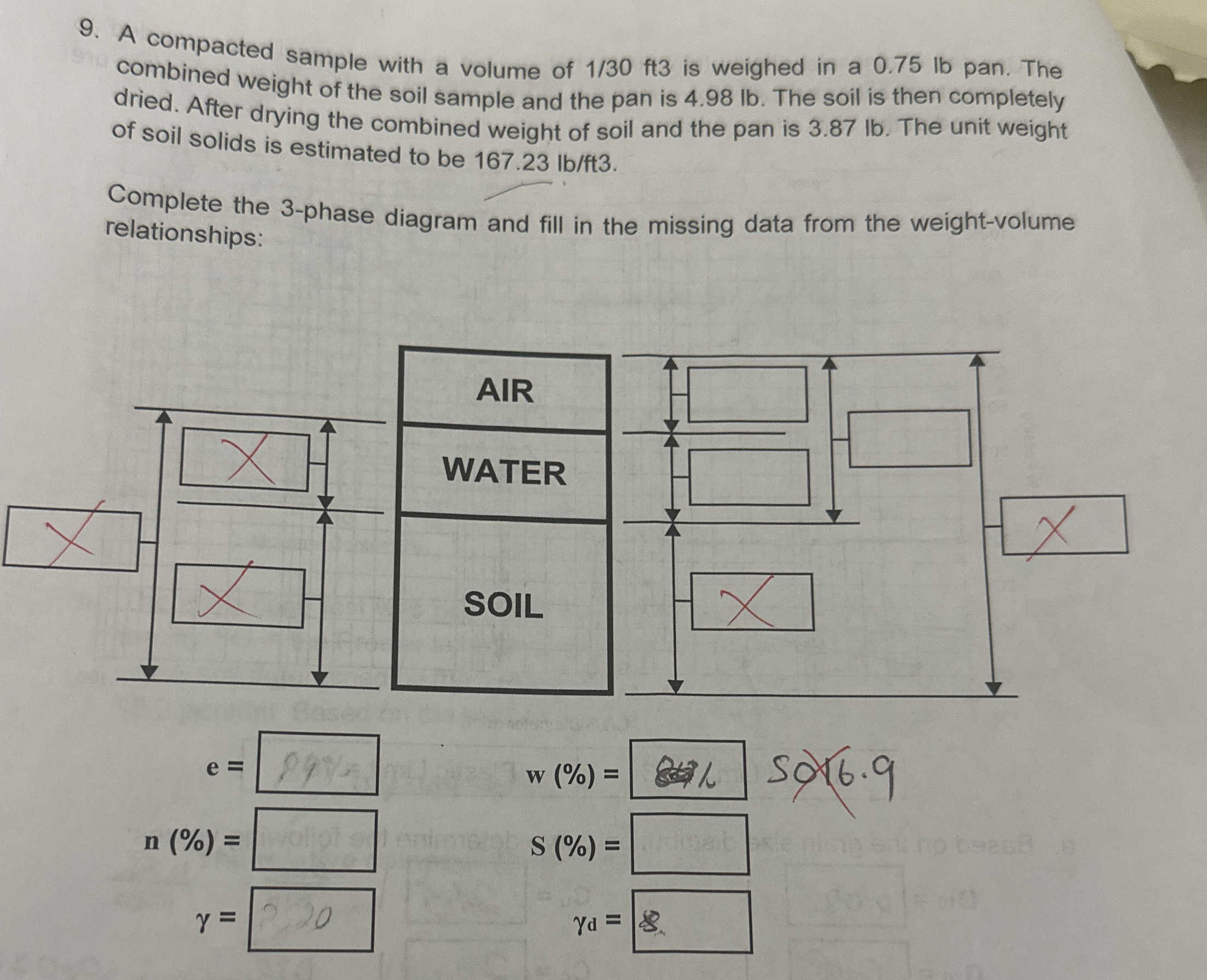 A compacted sample with a volume of 1 3 0 f t 3