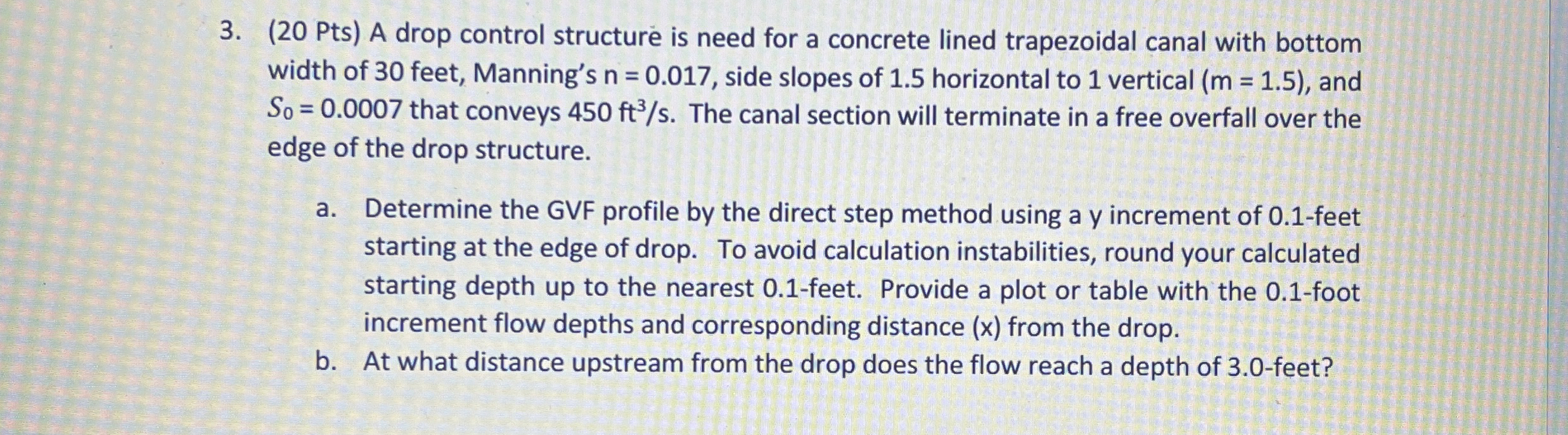 ( 2 0 Pts ) A drop control structure is need for