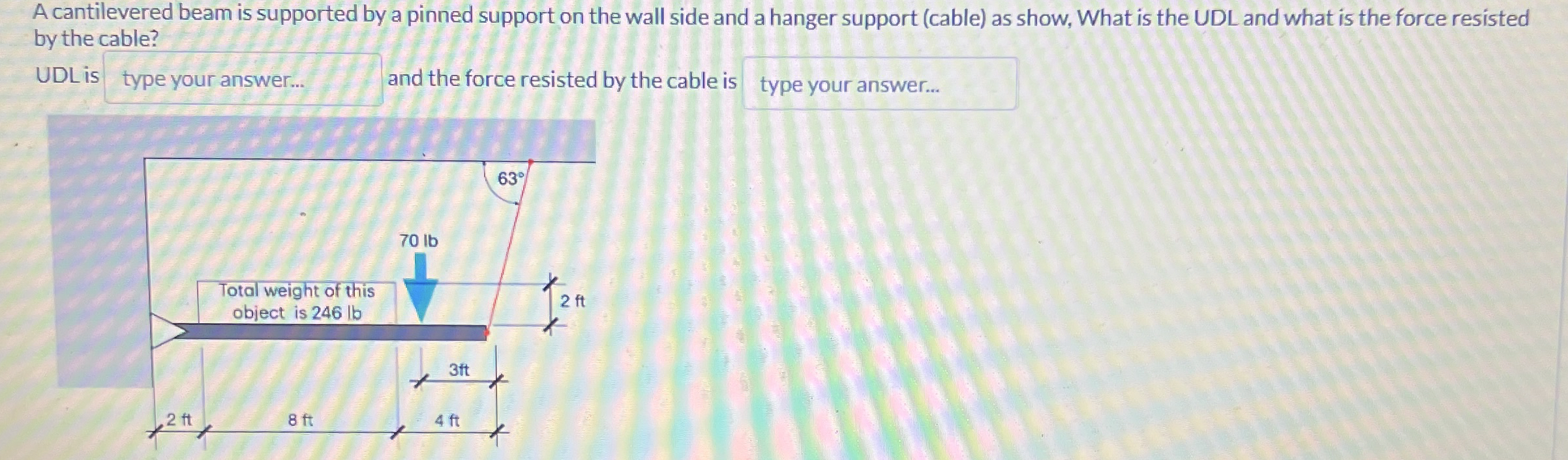 A cantilevered beam is supported by a pinned