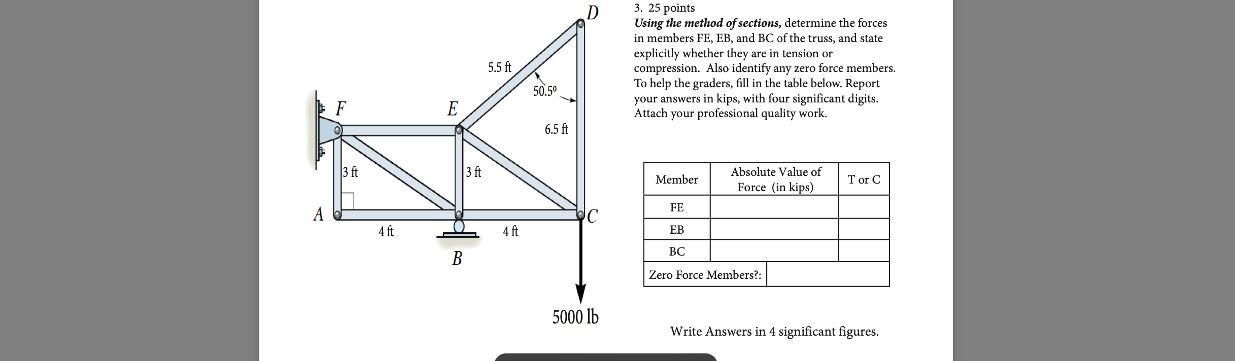 2 5 points Using the method of sections,