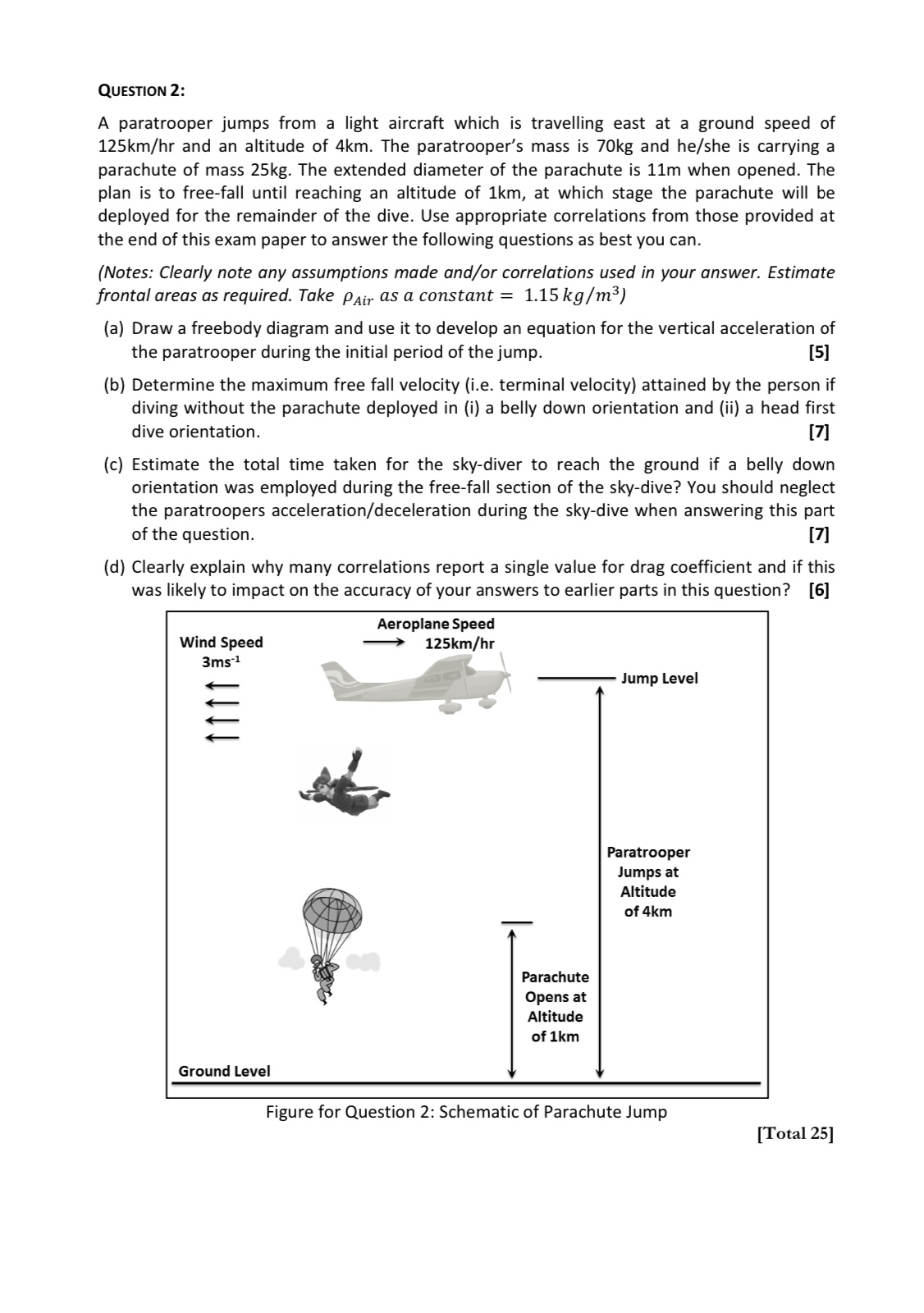 QUESTION 2 : A paratrooper jumps from a light