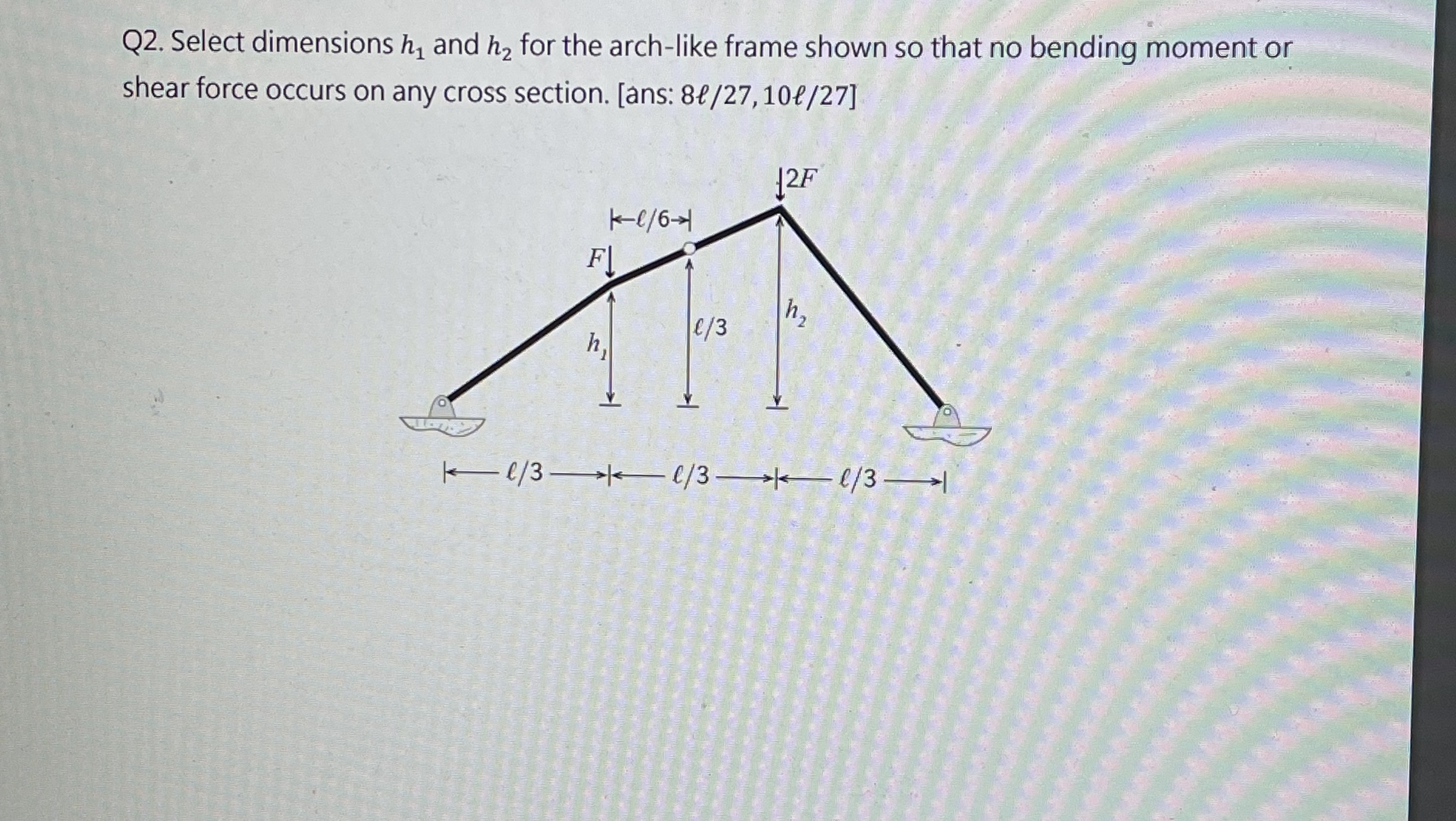 Q 2 . Select dimensions h 1 and h 2 for the arch
