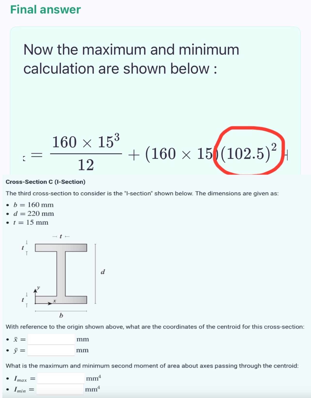 find Ixx and Iyy Can you explain how the value 1