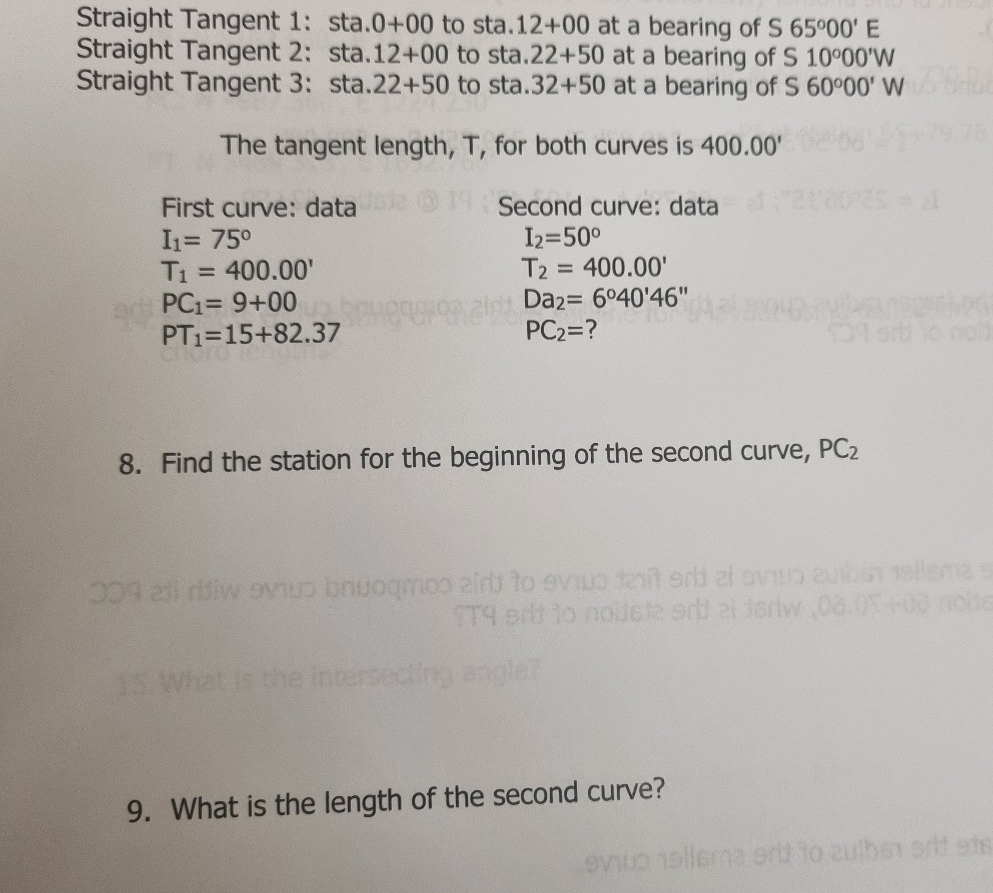 Straight Tangent 1 : sta. 0 + 0 0 to sta. 1 2 + 0