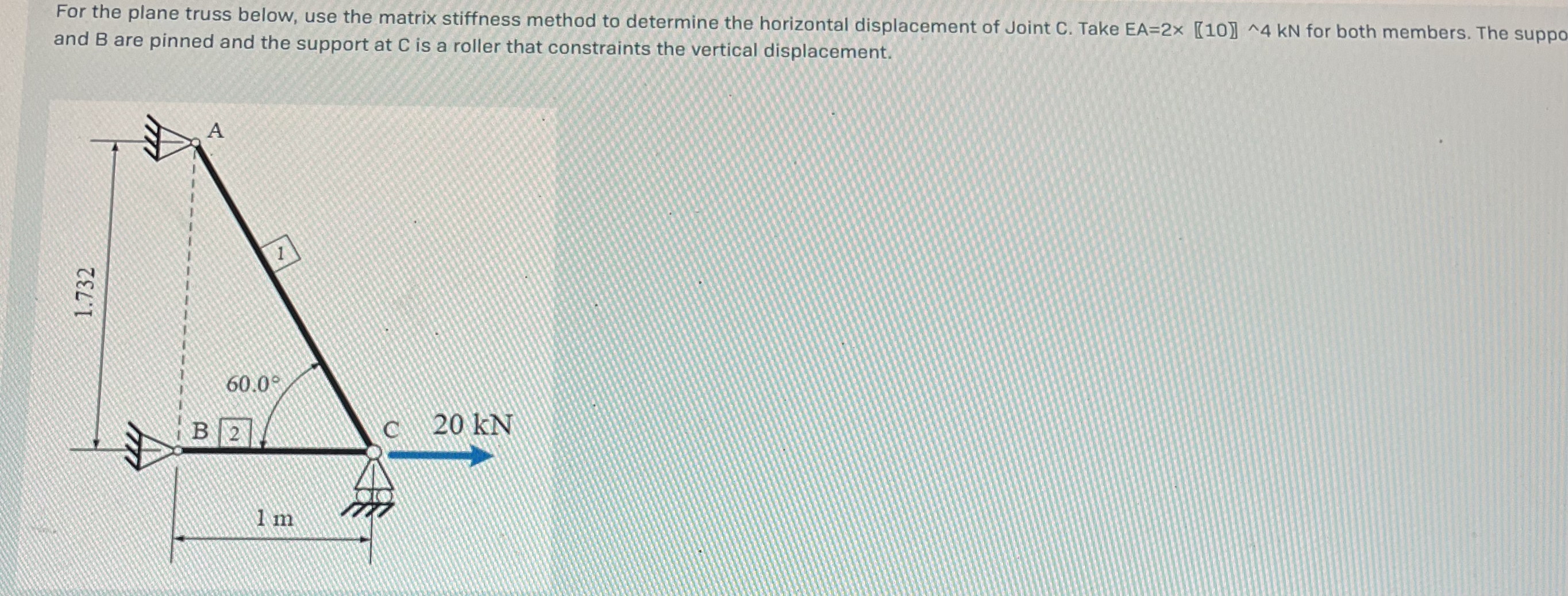 For the plane truss below, use the matrix