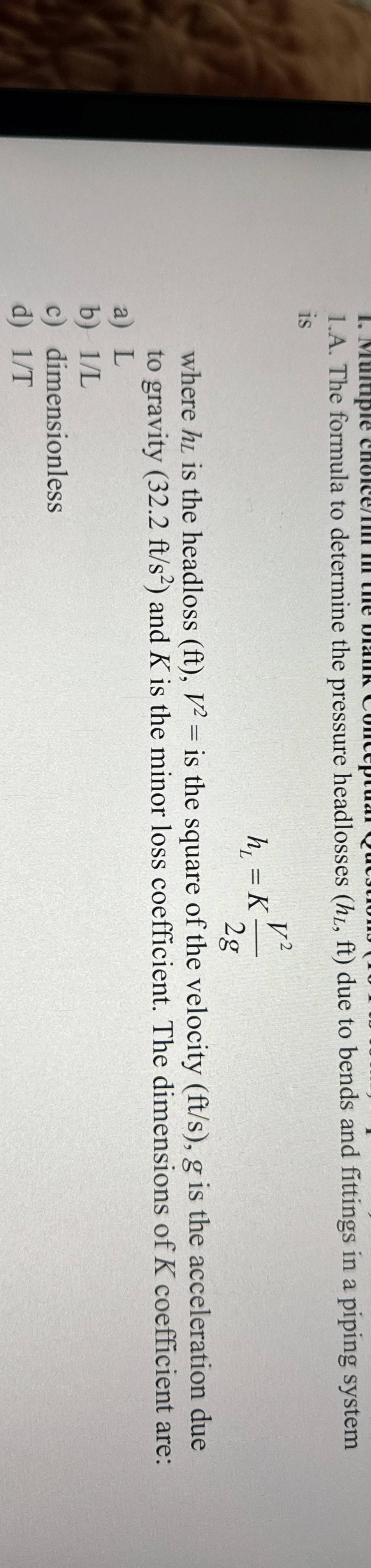 1 . A . The formula to determine the pressure