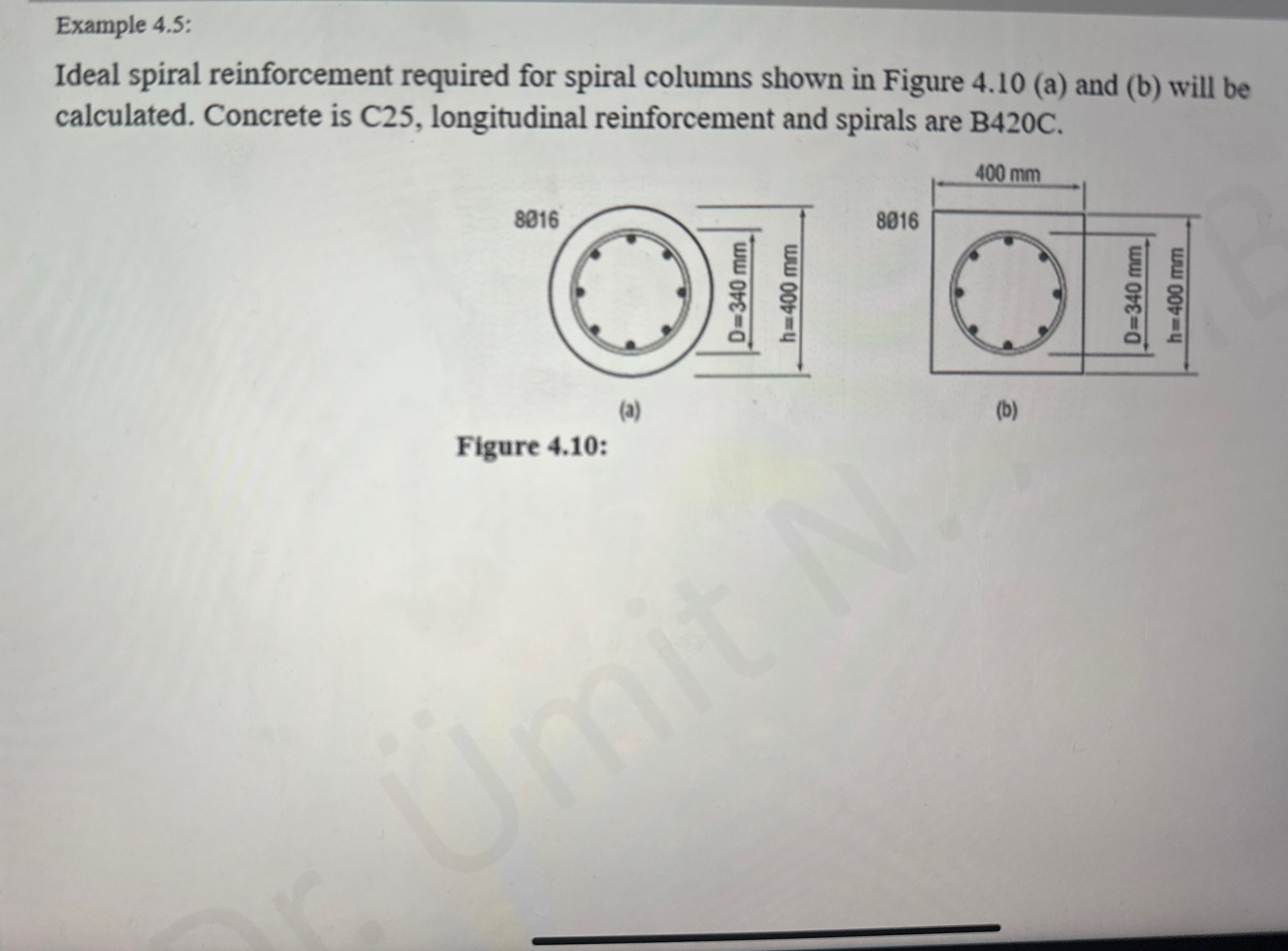 Example 4 . 5 : Ideal spiral reinforcement