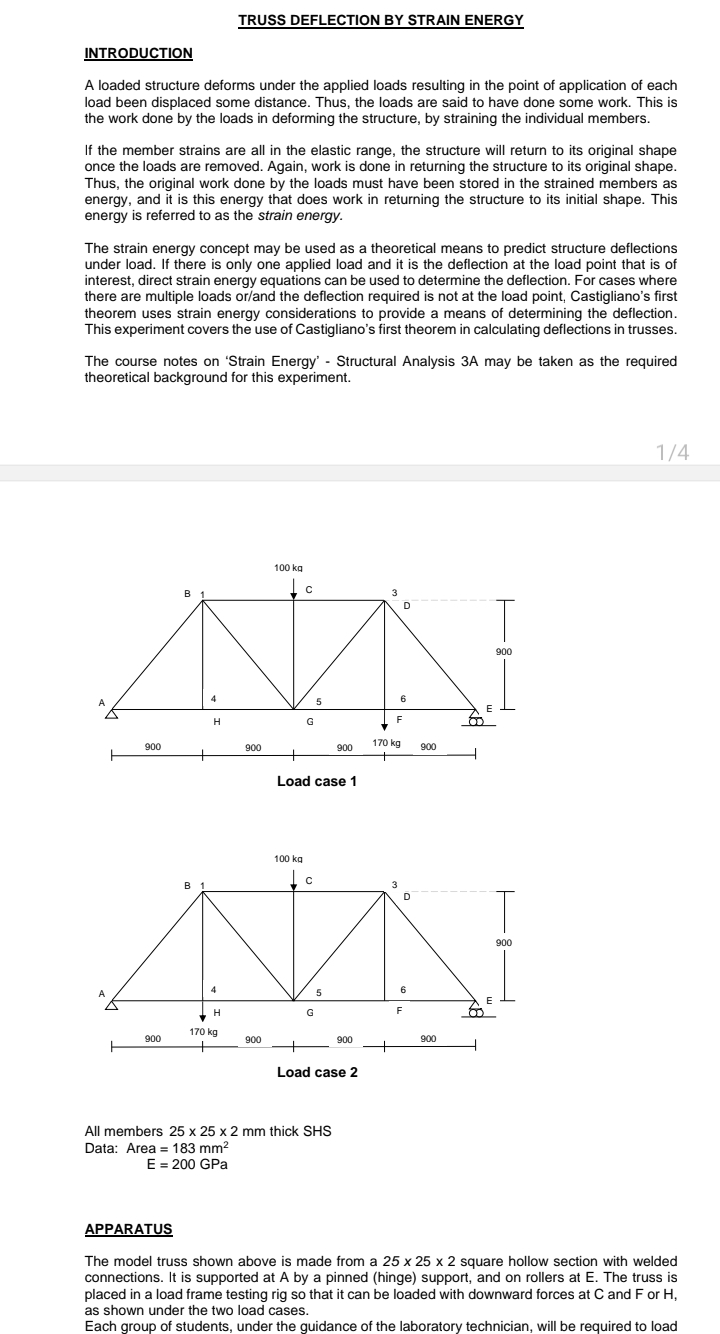 TRUSS DEFLECTION BY STRAIN ENERGY INTRODUCTION A