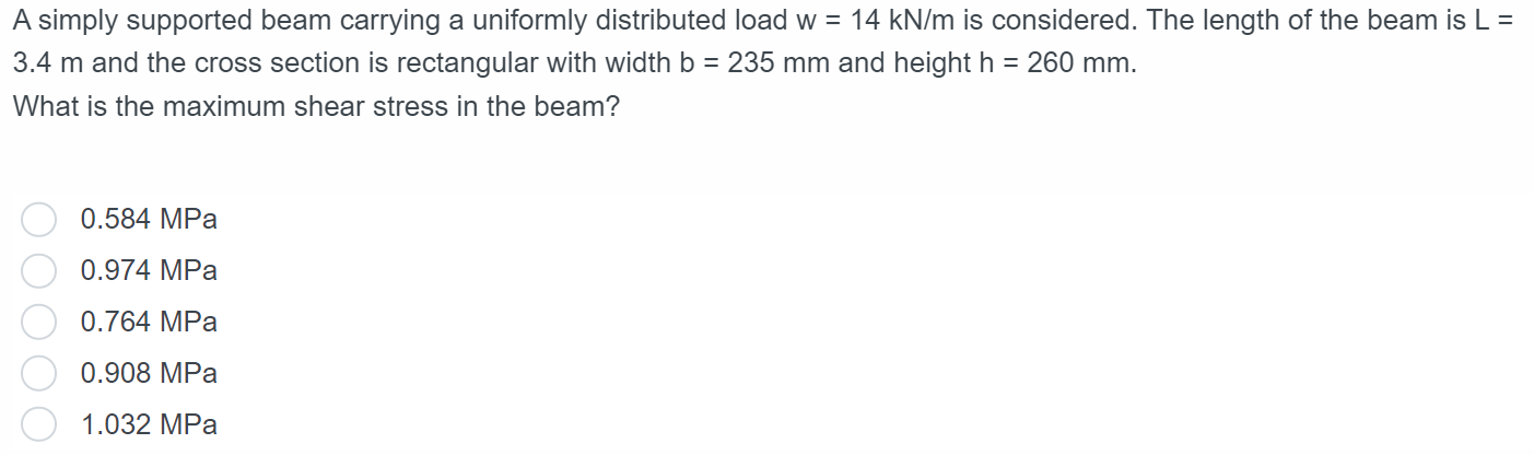 A simply supported beam carrying a uniformly