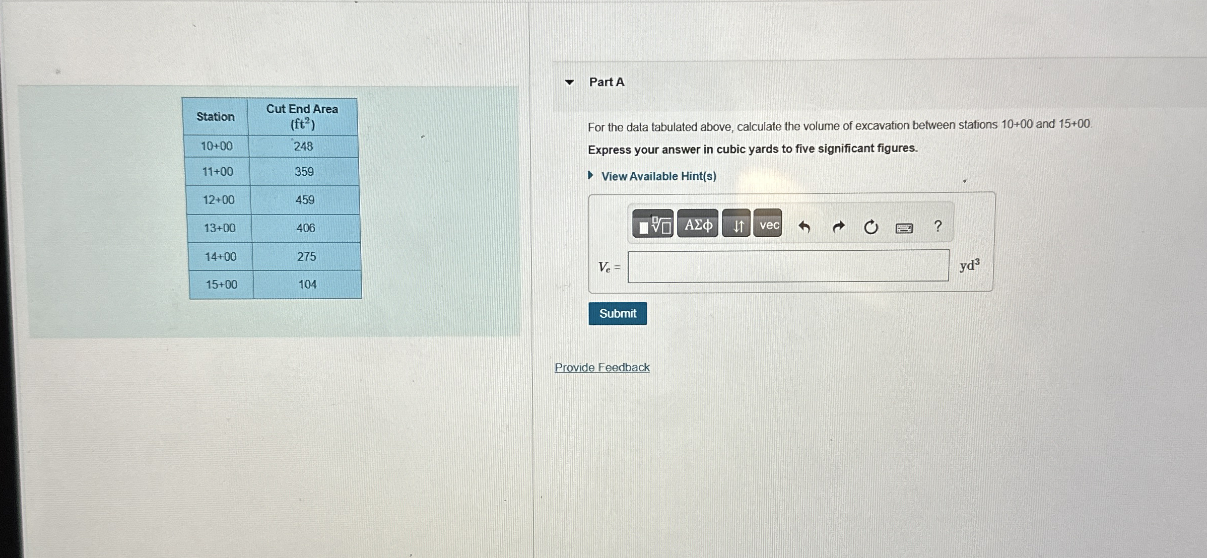 \ table [ [ Station , \ table [ [ Cut End Area ]
