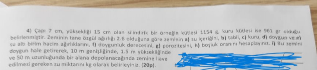 4 ) ap 7 cm , y ksekligi 1 5 cm olan silindirik