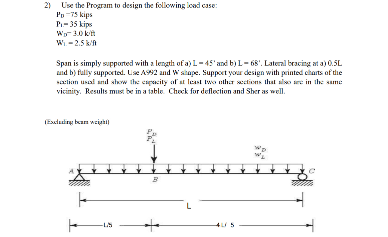 Use the Program to design the following load