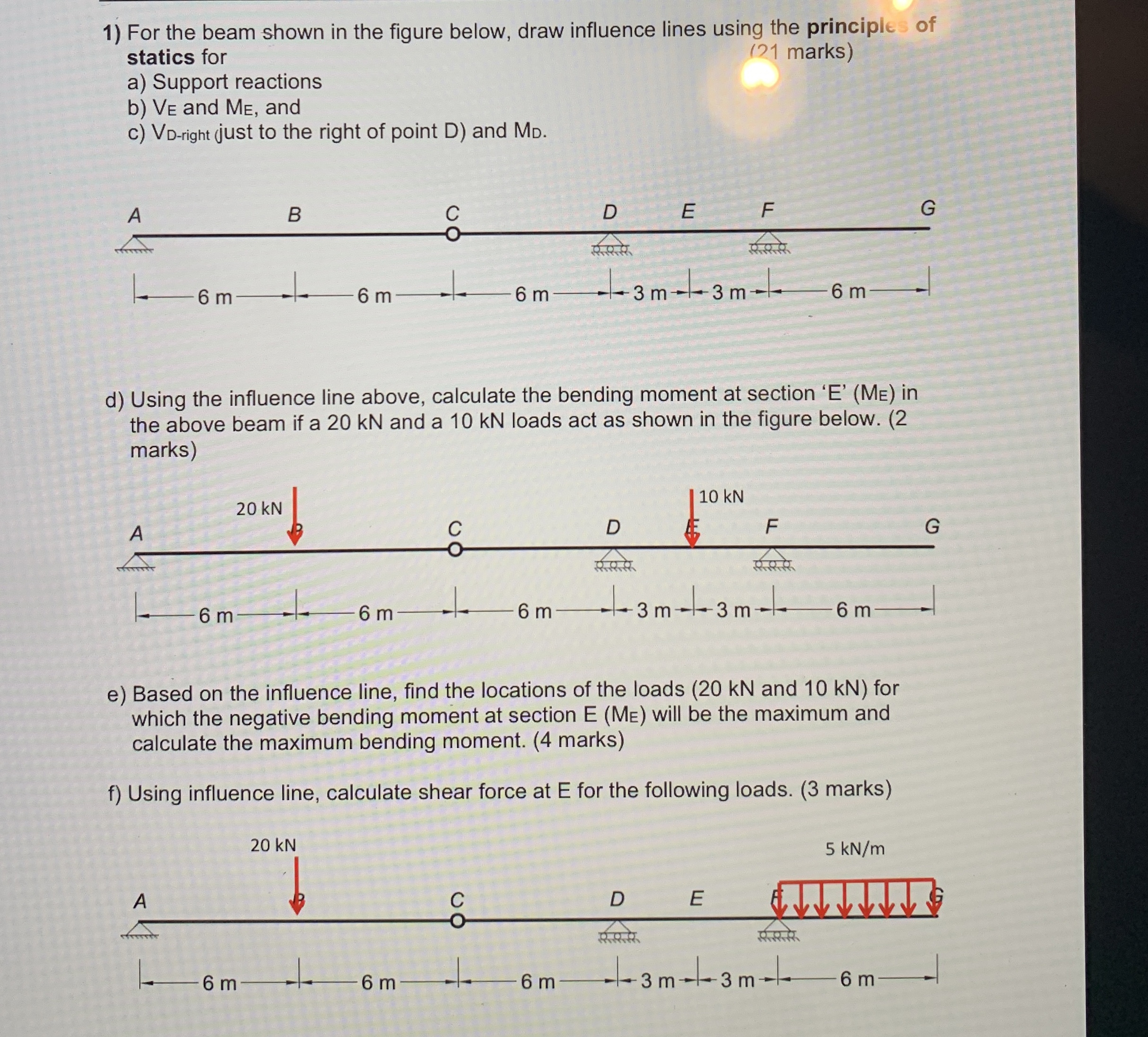 For the beam shown in the figure below, draw