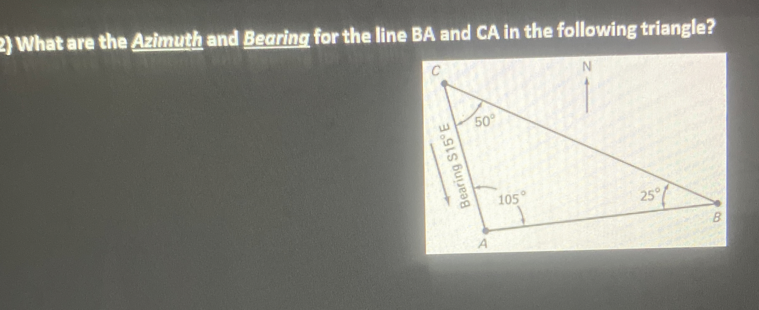 What are the Azimuth and Beoring for the line BA