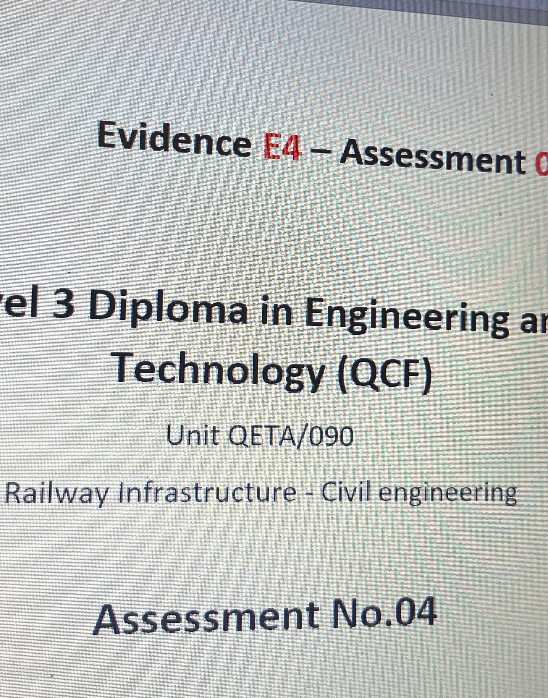 Evidence E 4 - Assessment el 3 Diploma in