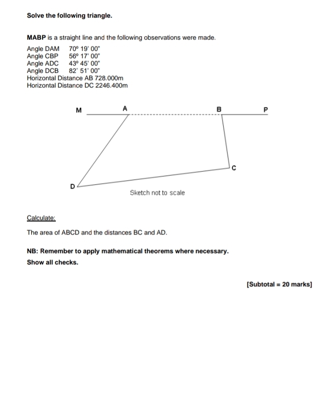 Solve the following triangle. MABP is a straight