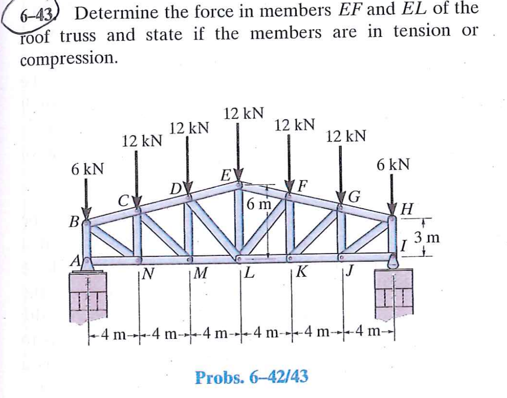 6 - 4 3 . Determine the force in members \ ( E F