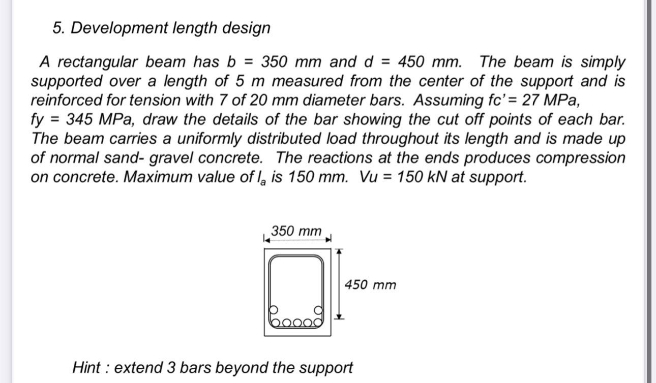 Development length design A rectangular beam has
