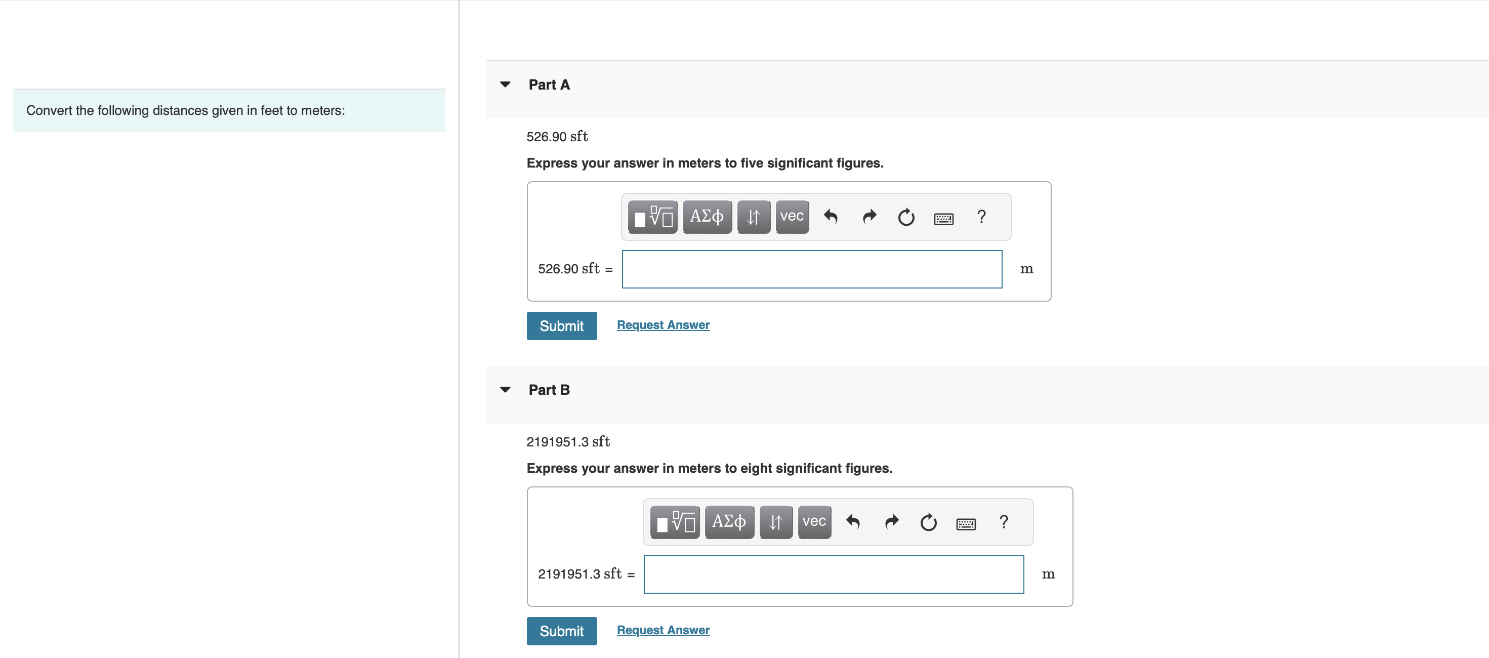 Convert the following distances given in feet to