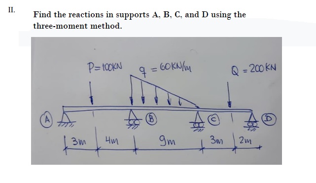II . Find the reactions in supports A , B , C ,