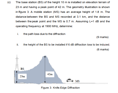 (c) The base station (BS) of the height 10m is