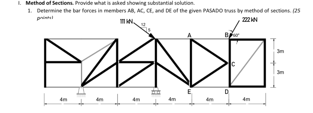 I. Method of Sections. Provide what is asked
