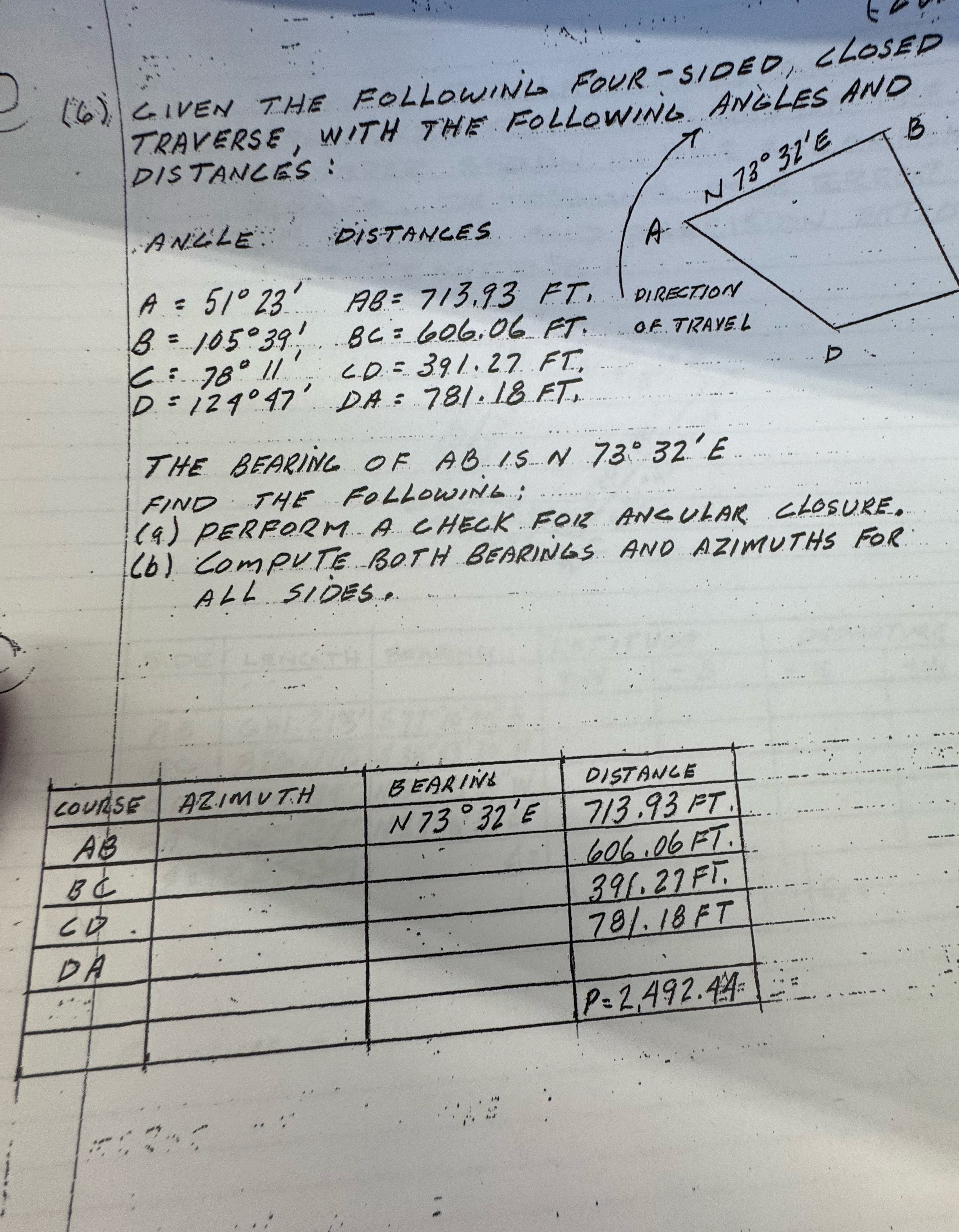 ( 6 ) GIVEN THE FOLLOWING FOUR - SIDED, CLOSED