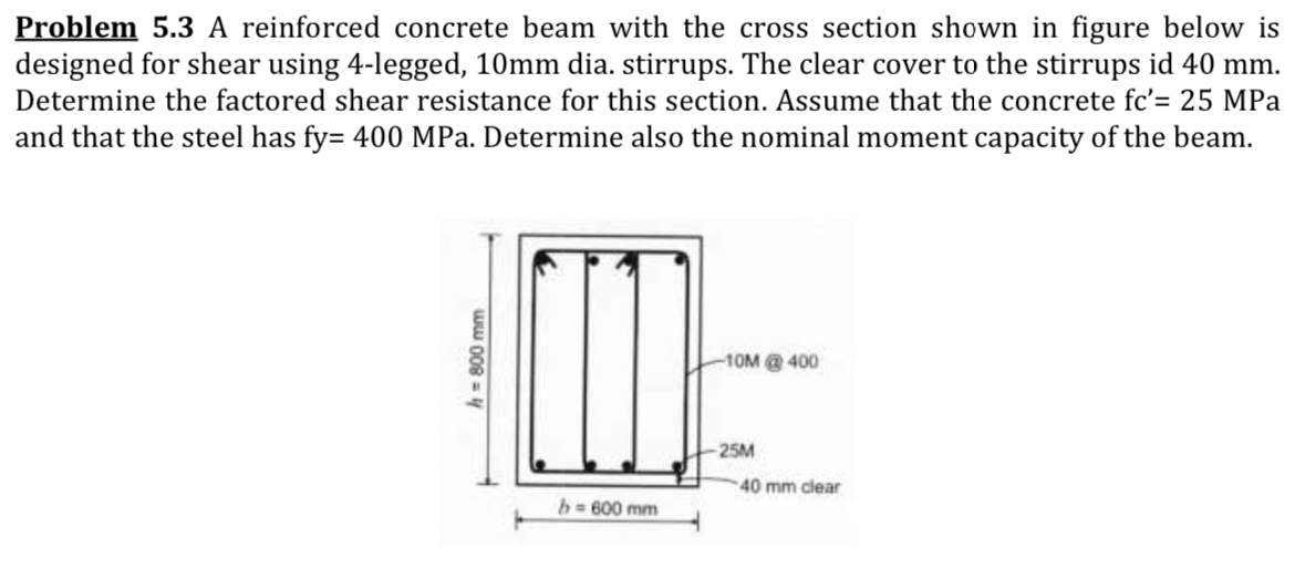 Problem 5 . 3 A reinforced concrete beam with the