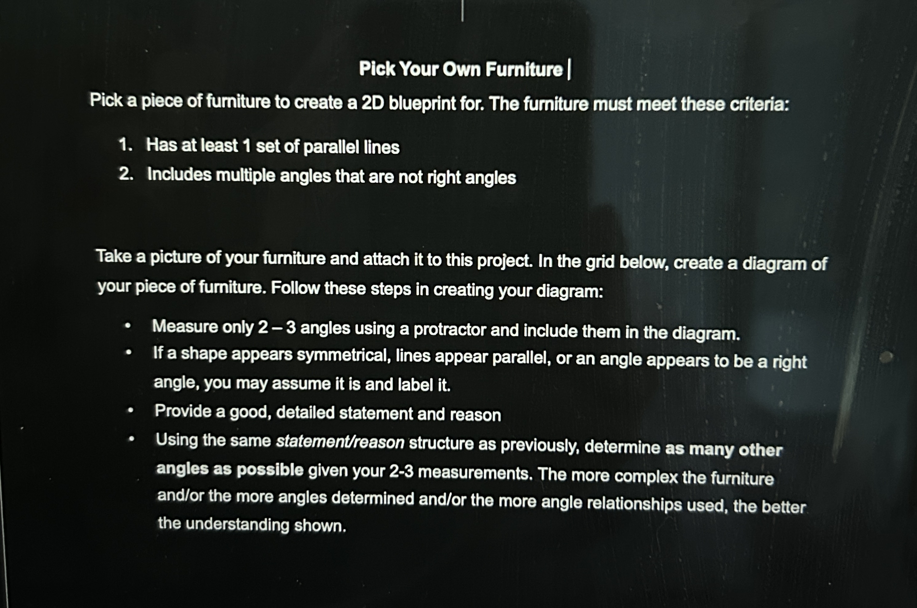 Pick Your Own Furniture Angles assignment Pick a