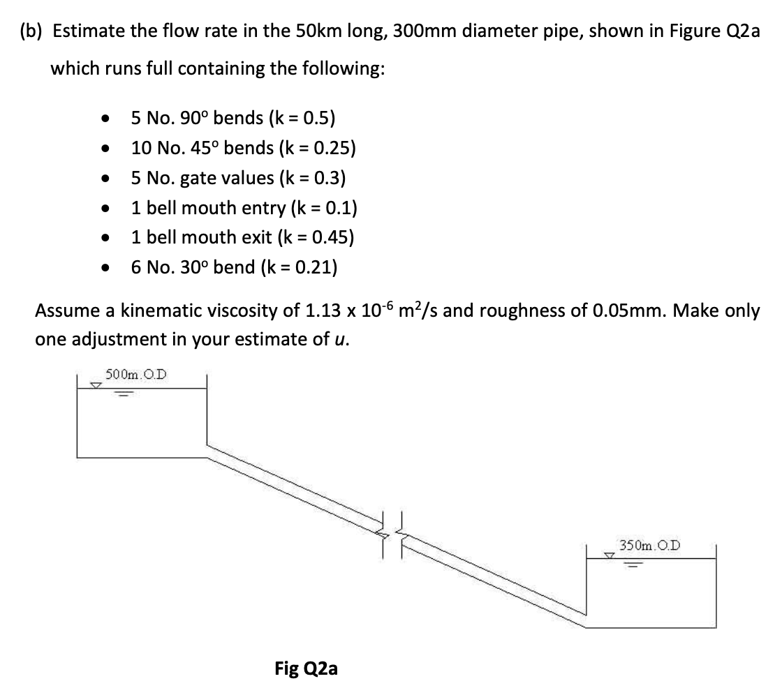 ( b ) Estimate the flow rate in the 5 0 k m long,