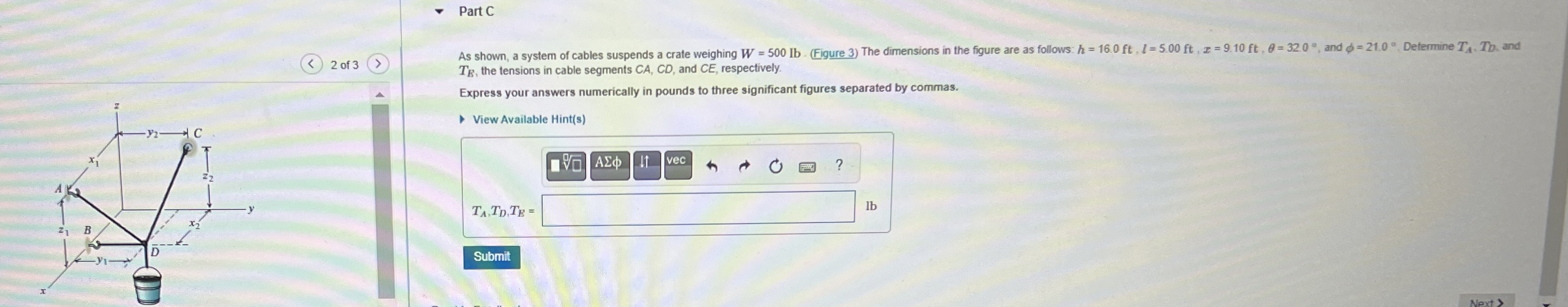 Part C 2 of 3 As shown, a system of cables