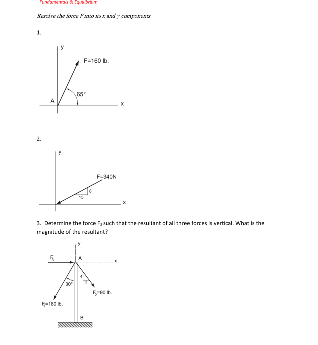 Fundamentals & Equilibrium Resolve the force F