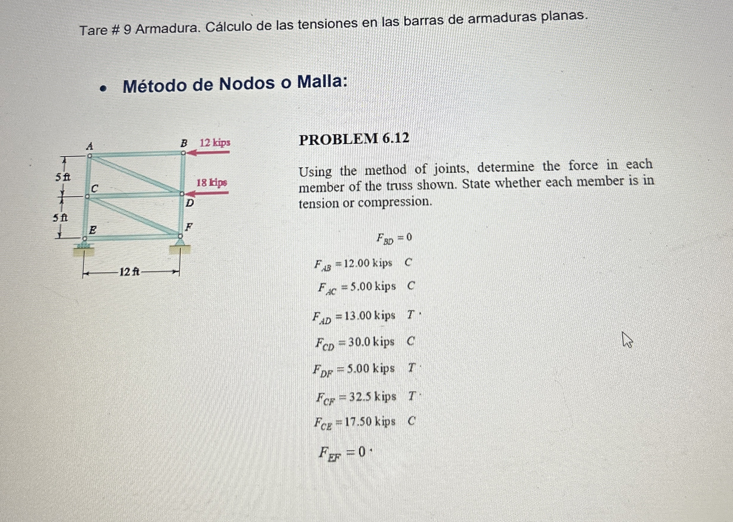 Tare # 9 Armadura. C lculo de las tensiones en