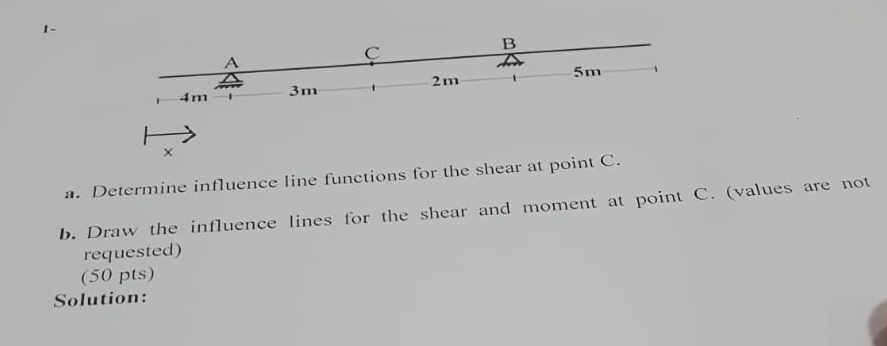 1 - a . Determine influence line functions for