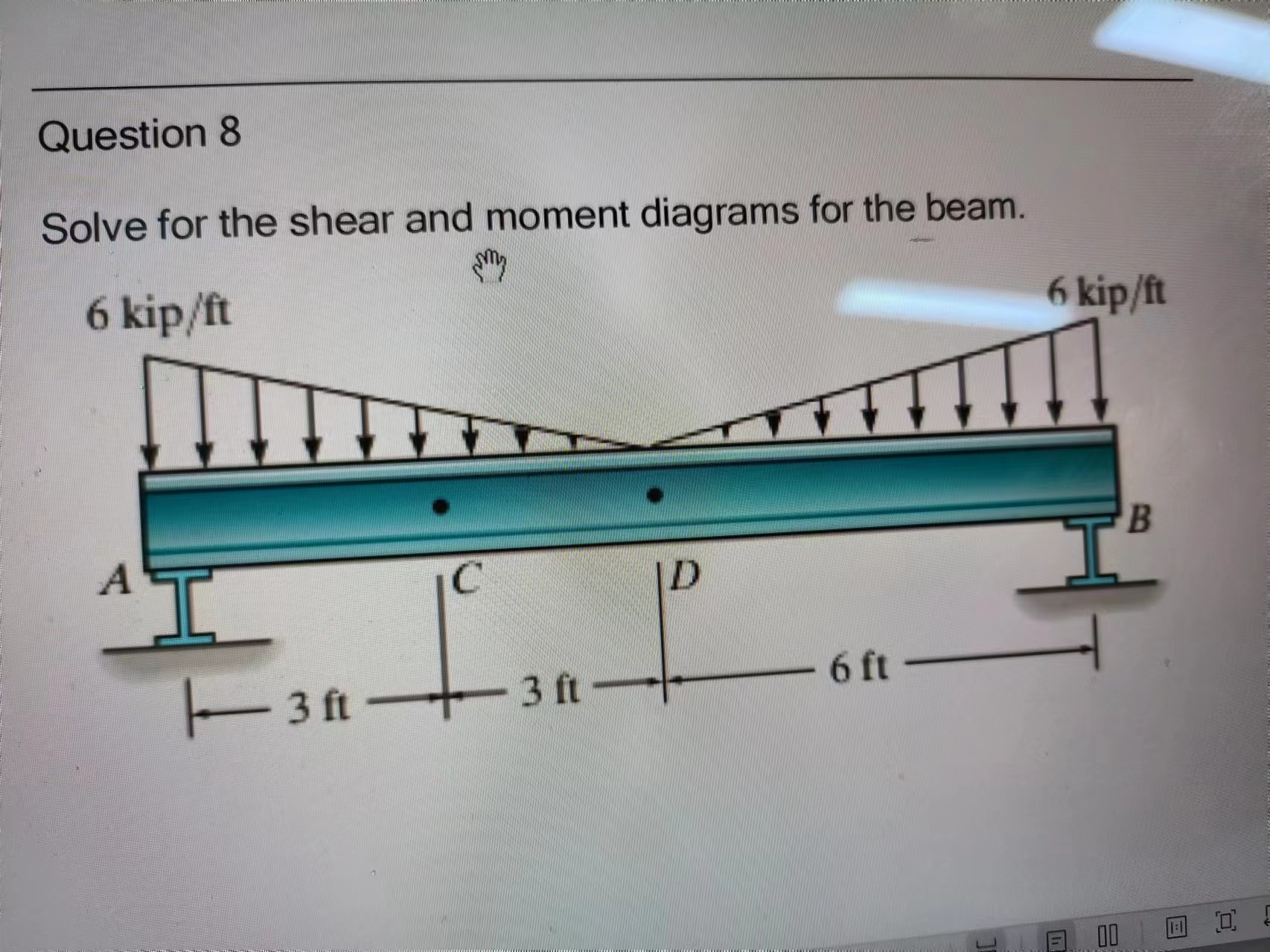 Question 8 Solve for the shear and moment