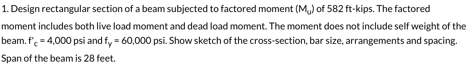 Design rectangular section of a beam subjected to