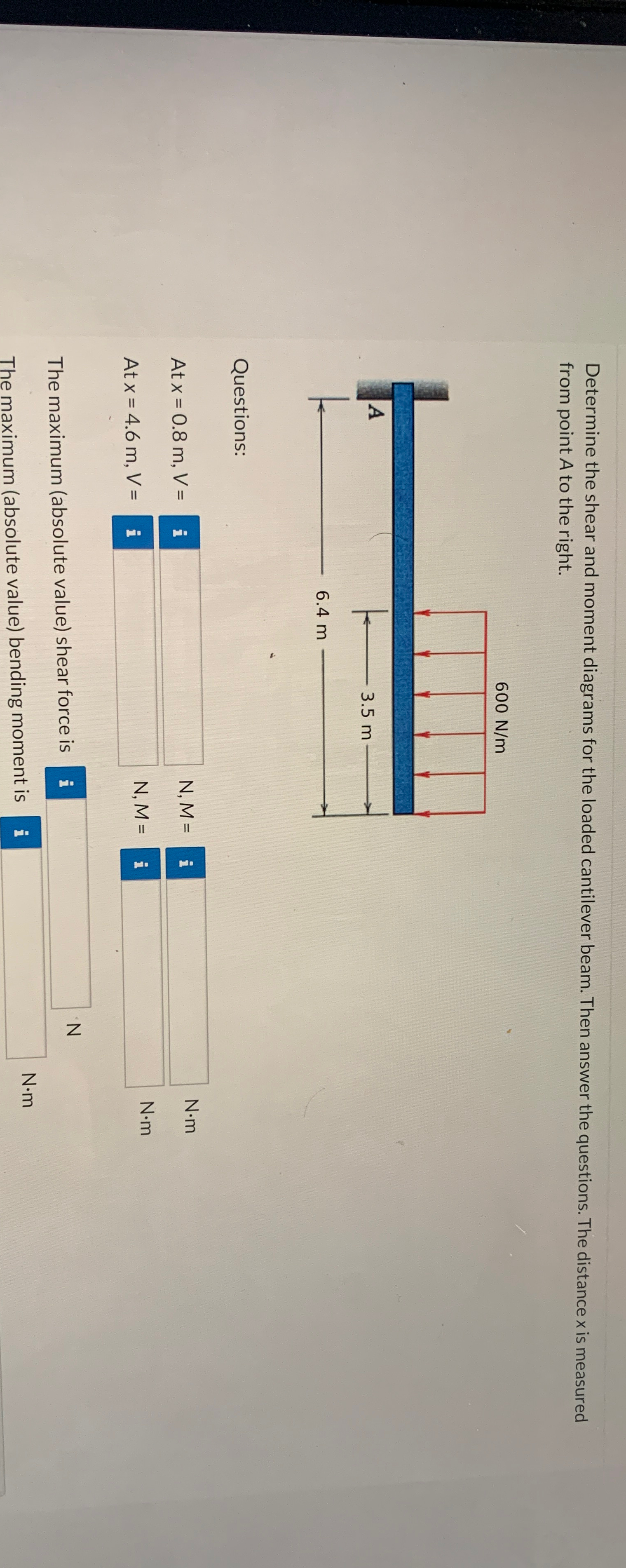 Determine the shear and moment diagrams for the