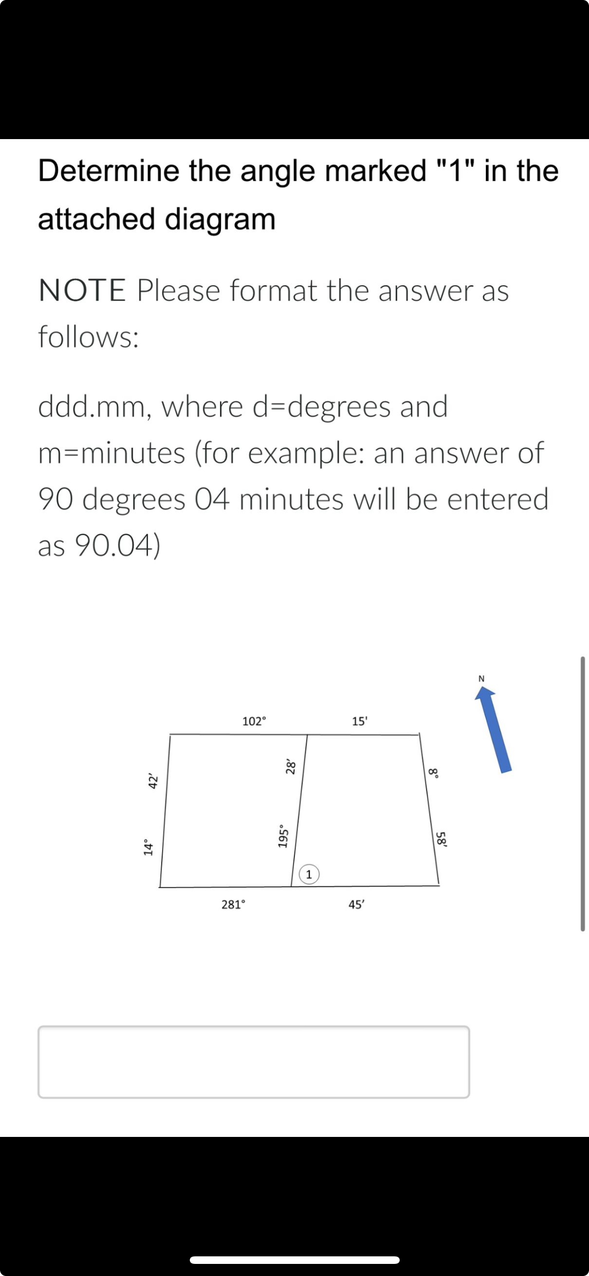 Determine the angle marked " 1 " in the attached