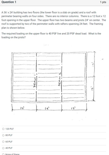 Question 1 1 p t s A 3 6 ' 2 4 ' building has two