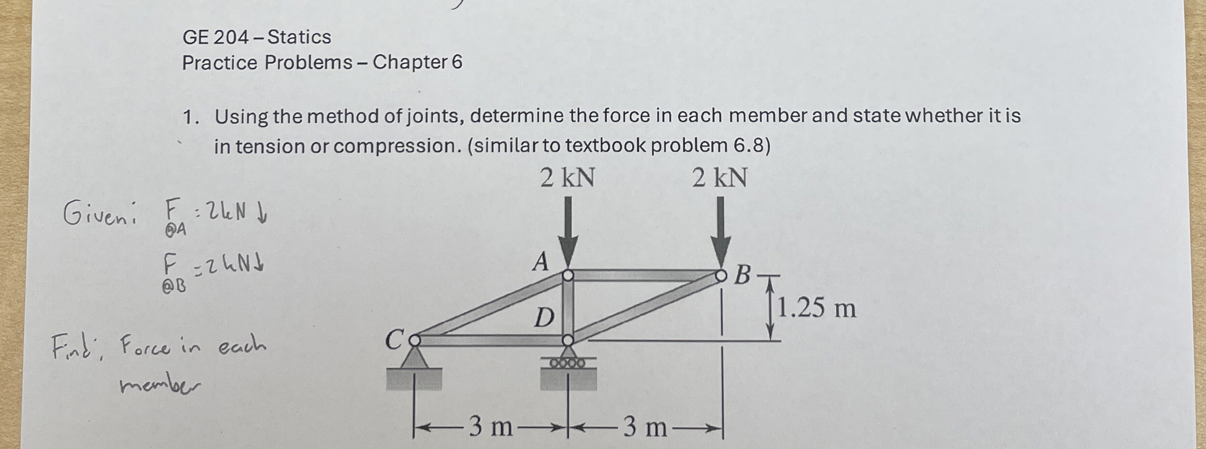 GE 2 0 4 - Statics Practice Problems - Chapter 6