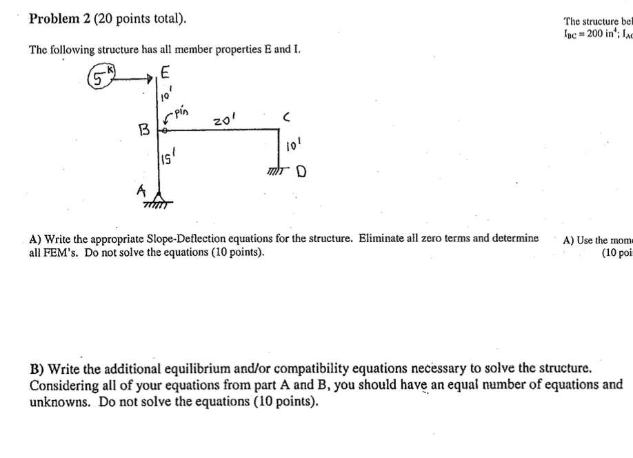 Problem 2 ( 2 0 points total ) . The following