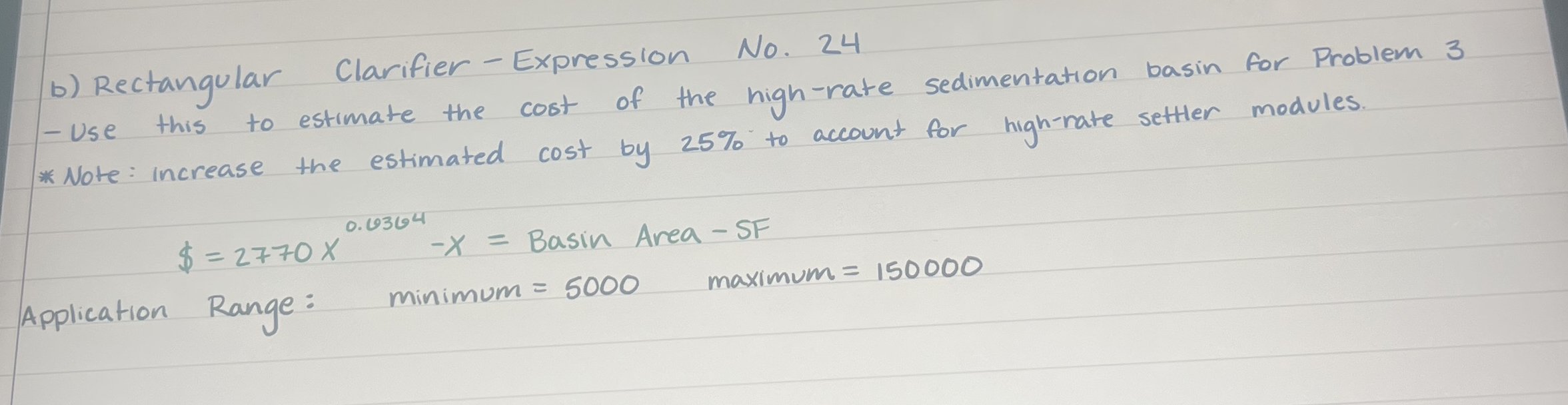 b ) Rectangular Clarifier - Expression No . 2 4