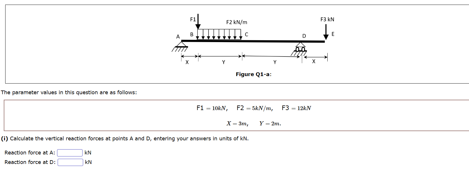 The parameter values in this question are as