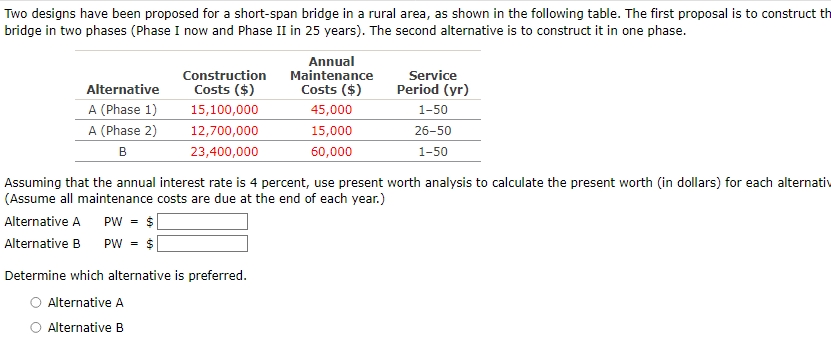 Two designs have been proposed for a short - span
