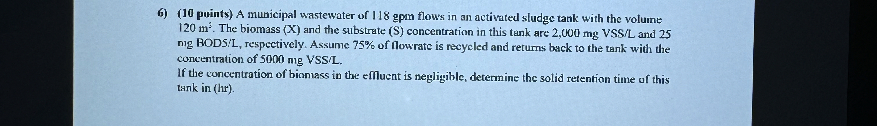 ( 1 0 points ) A municipal wastewater of 1 1 8