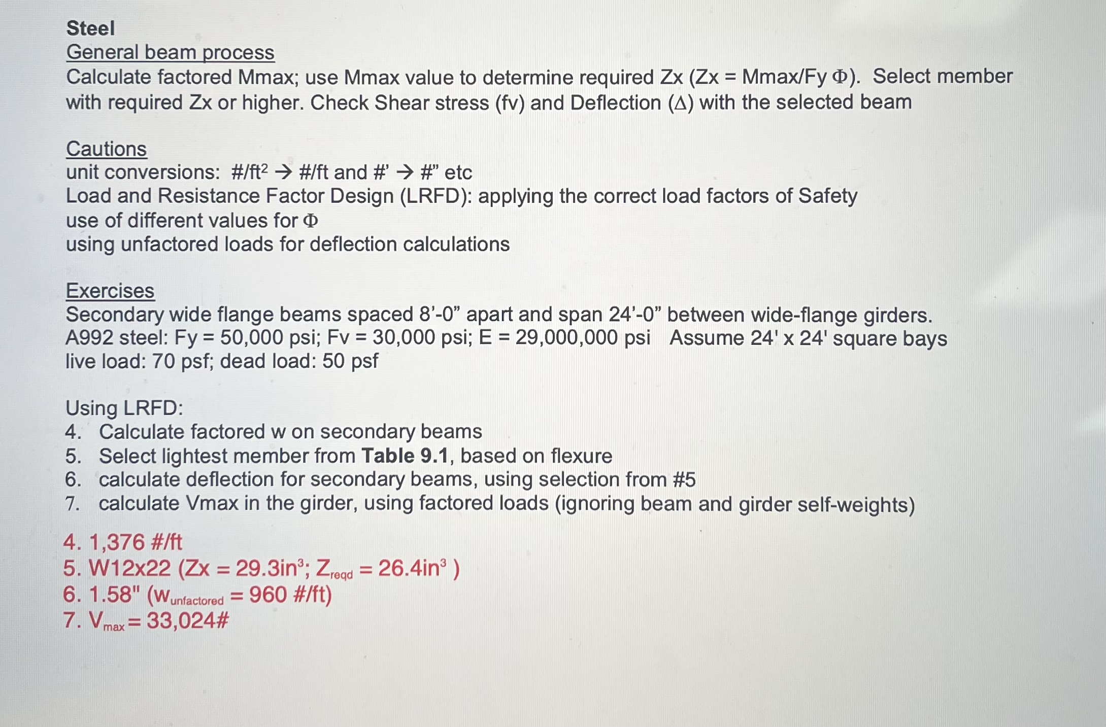 Steel General beam process Calculate factored