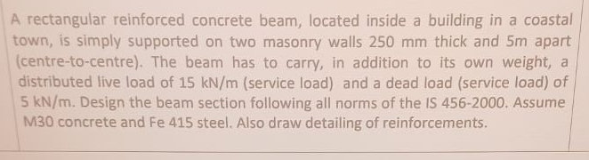 A rectangular reinforced concrete beam, located