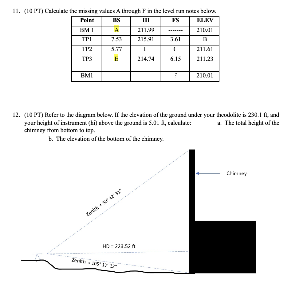 ( 1 0 PT ) Calculate the missing values A through