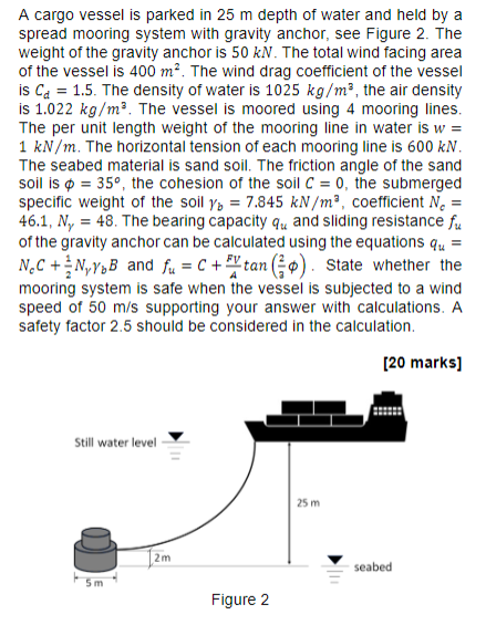 A cargo vessel is parked in 2 5 m depth of water
