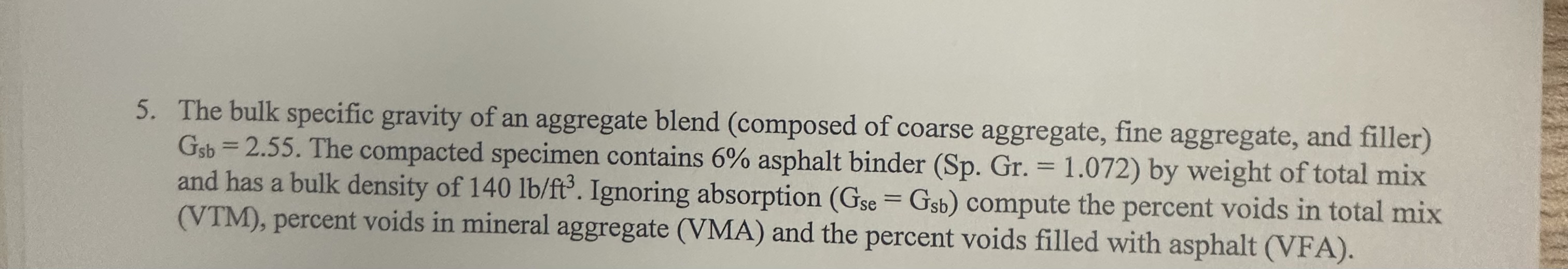 The bulk specific gravity of an aggregate blend (
